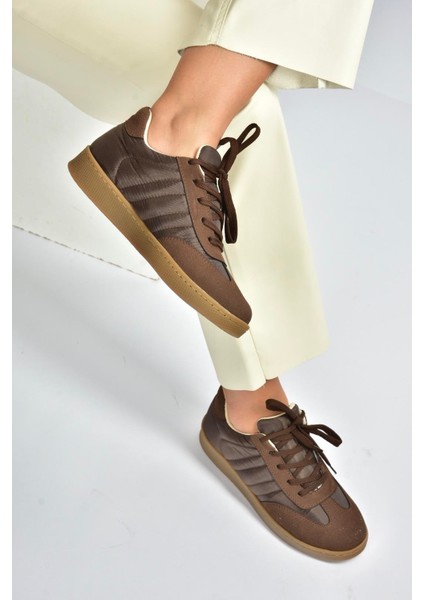 V820104404 Kahverengi Kumaş Spor Ayakkabı Sneakers