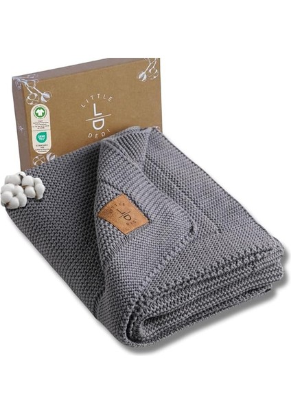 Dedi ALINA%100 Organik Pamuklu Bebek Battaniyesi Kızlar/erkek Çocuklar Için 80X100 cm - Kundak ve Bebek Battaniyesi, Yumuşak Hafif Örgü Battaniye (Antrasit)