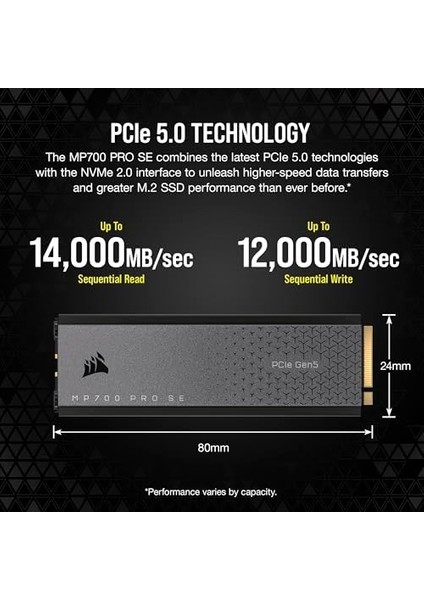 Corsaır MP700 Pro Se 2tb Pcıe 5.0 Nvme M.2 2280 Ssd, 14.000MB/SN Okuma, 12.000MB/SN Yazma, 1.7m Iops, Aktif Hava Soğutmalı, Aes 256-BIT Şifreleme fiyatları