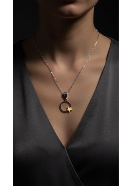 Yıldız Oksitli Çember Gümüş Kolye Ucu modelleri