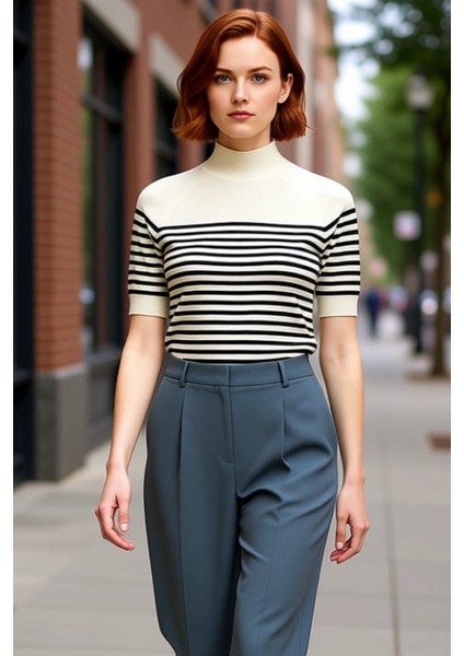 Moda Dik Yaka Triko Slim Düz Desen Casual Günlük Regular Kısa Kol Bluz fırsatları