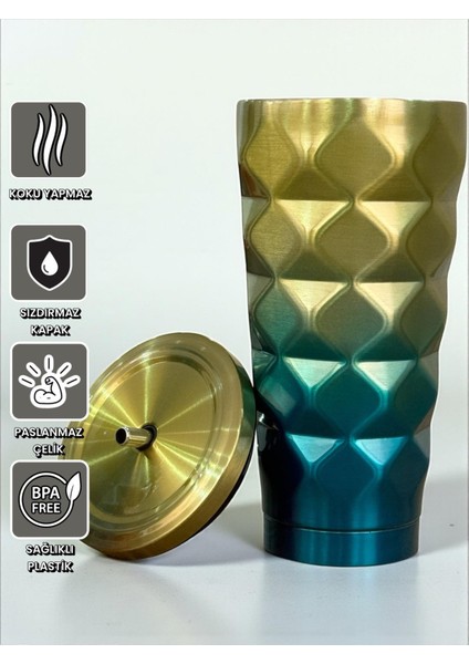 Mango Renkli Geometrik Pipetli Termos 500 Ml-Soğuk ve Sıcak Içecekler Için fiyatları