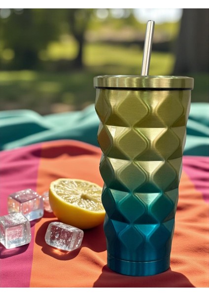 Mango Renkli Geometrik Pipetli Termos 500 Ml-Soğuk ve Sıcak Içecekler Için modelleri