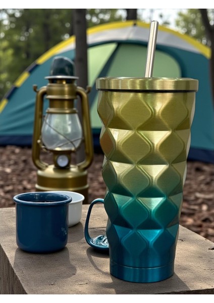 Mango Renkli Geometrik Pipetli Termos 500 Ml-Soğuk ve Sıcak Içecekler Için fırsatları