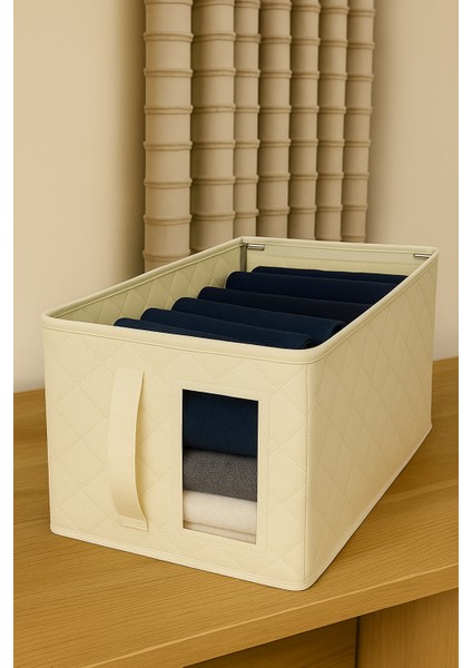 1 Adet Çelik Çerçeveli Katlanabilir Dolap Içi Raf Düzenleyici 25X45X20CM Krem Gardırop Organizer