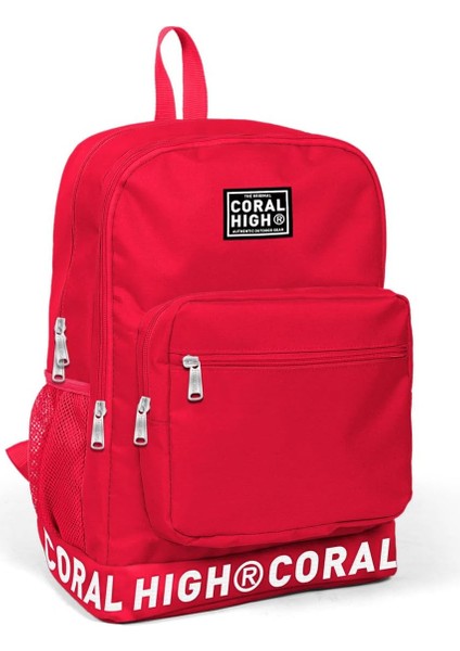 Logo Nakışlı Kırmızı Ortaokul, Lise ve Günlük Sırt Çantası(Usb ve Aux Soketli)