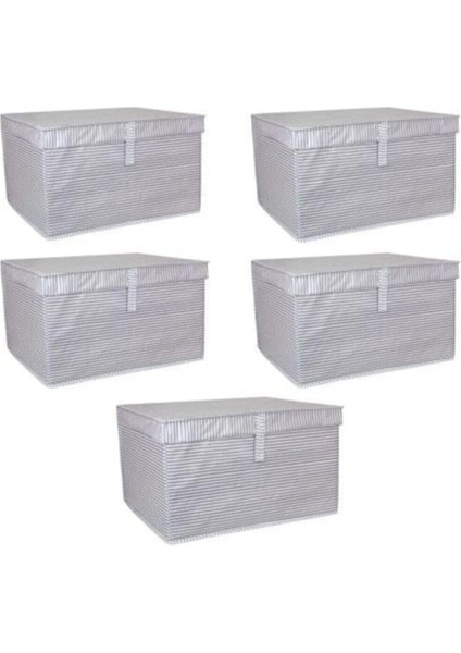 5 Adet - Kapaklı Çok Amaçlı Çamaşır-Saklama-Düzenleme Vb Hurç, Kutu 50X40X30 - Maxi Kutu - Gri