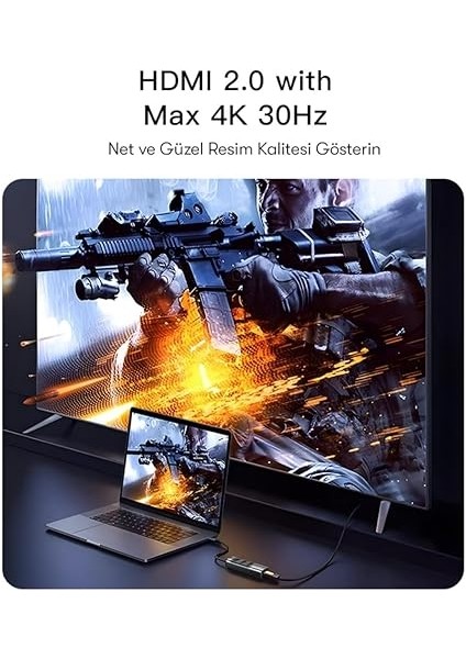 5in1 3 Adet USB 3.0/1 Adet 100W Type-C ve 1 Adet 4K 30Hz HDMI Çıkışlı Hub Dönüştürücü fırsatları