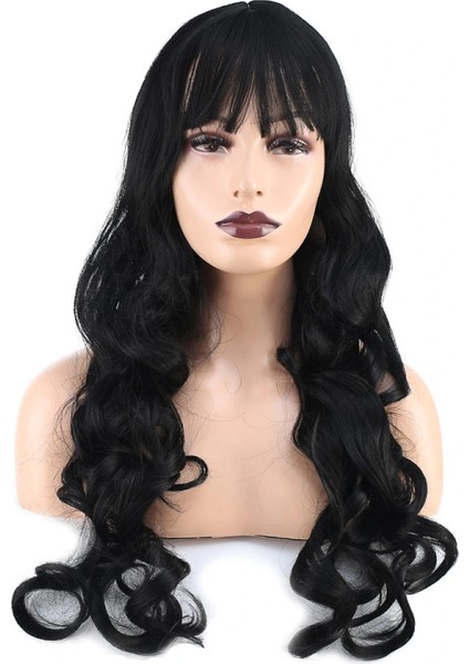 Dalgalı Perçemli Uzun Fiber Sentetik Peruk - Koyu Kestane fiyatları