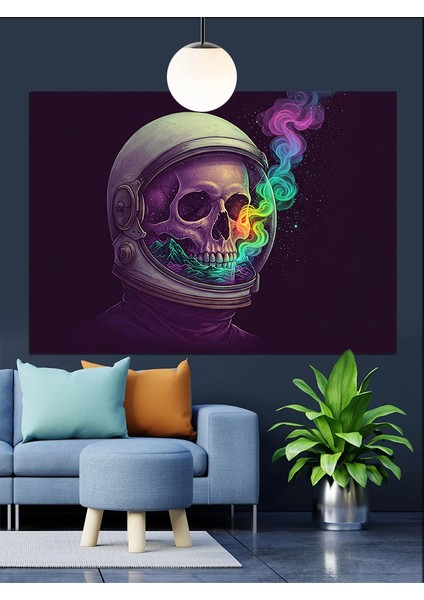 Uzayda Kasklı Kafatası Figürü Dekoratif Kanvas - Mdf Ahşap Tablo fırsatları