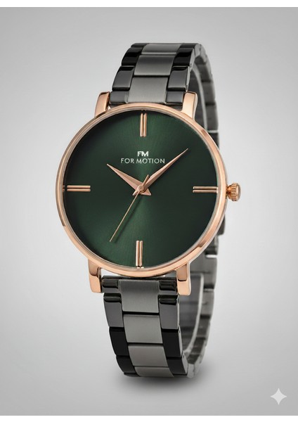 Kadın Kol Saati Altın(Gold) Renk, Yeşil Kadran - Şık Metal Kordon, 2 Yıl Garantili