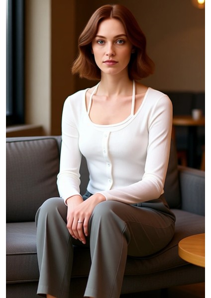 Kadın Bisiklet Yaka Düğmeli Ince Dokulu Vücuda Oturan Uzun Kollu Kaliteli Şık Rahat Modern fiyatları