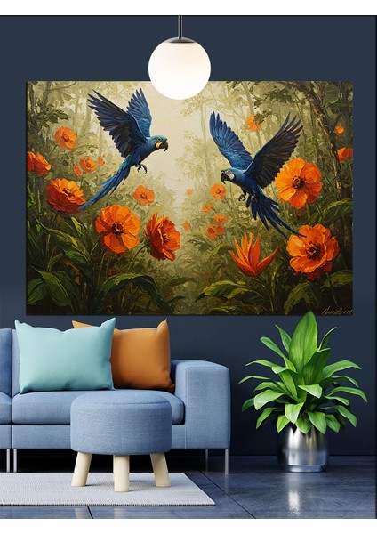 Uçuşan Mavi Kuşlar Sanat Dekoratif Kanvas - Mdf Ahşap Tablo indirimleri