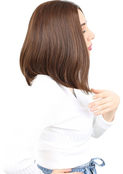 Fiber Sentetik Peruk Perçemsiz Kısa Düz - Kahve Karamel fiyatları