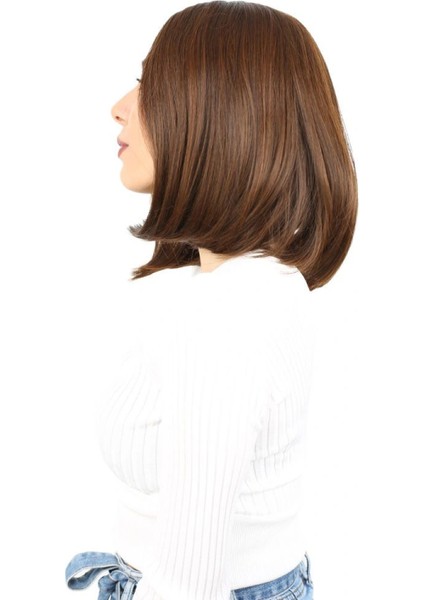 Fiber Sentetik Peruk Perçemsiz Kısa Düz - Kahve Karamel modelleri