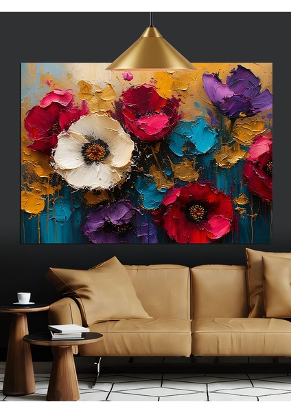 Canlı Renkli Çiçekler Karışık Buket Dekoratif Kanvas - Mdf Ahşap Tablo fiyatları
