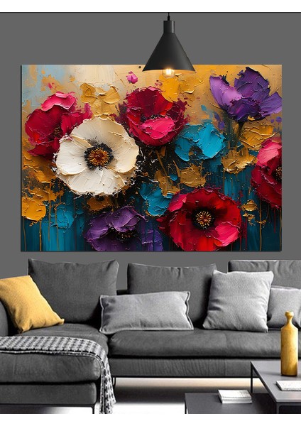 Canlı Renkli Çiçekler Karışık Buket Dekoratif Kanvas - Mdf Ahşap Tablo modelleri