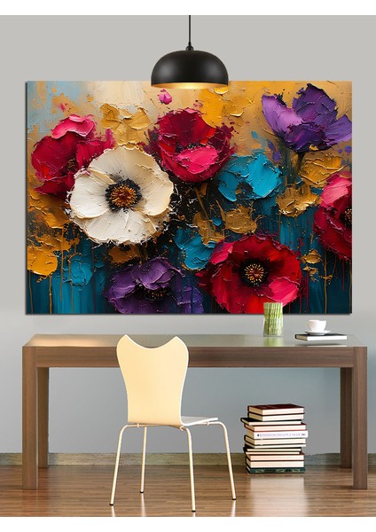Canlı Renkli Çiçekler Karışık Buket Dekoratif Kanvas - Mdf Ahşap Tablo indirimleri