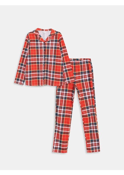 Lcw Kids Kırmızı Gömlek Yaka Ekose Uzun Kollu Kız Çocuk Pijama Takımı