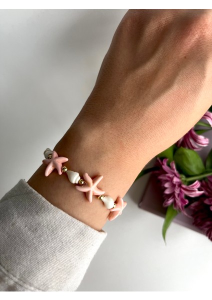 Deniz Yıldızlı Deniz Kabuklu Makrome Bileklik