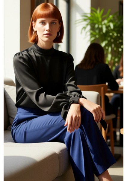 Zarif Bağlama Detaylı Dik Yaka Saten Bluz Kadın Giyim Kaliteli Şık Rahat Modern Zarif Günlük fiyatları