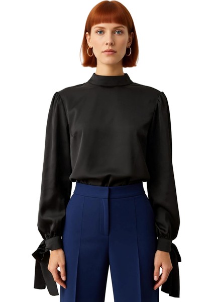 Zarif Bağlama Detaylı Dik Yaka Saten Bluz Kadın Giyim Kaliteli Şık Rahat Modern Zarif Günlük modelleri