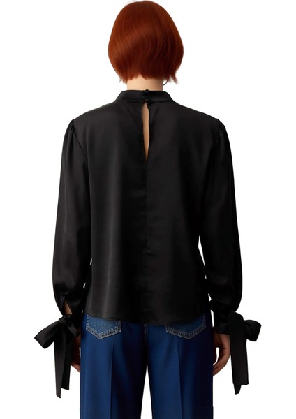 Zarif Bağlama Detaylı Dik Yaka Saten Bluz Kadın Giyim Kaliteli Şık Rahat Modern Zarif Günlük fırsatları