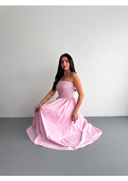 Straplez Pileli Elbise - Pembe fırsatları