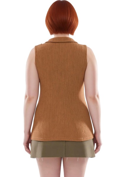 Kadın Düğmeli Dokulu Örme Yaka Detaylı Üst Kaliteli Şık Rahat Modern Zarif Günlük fiyatları