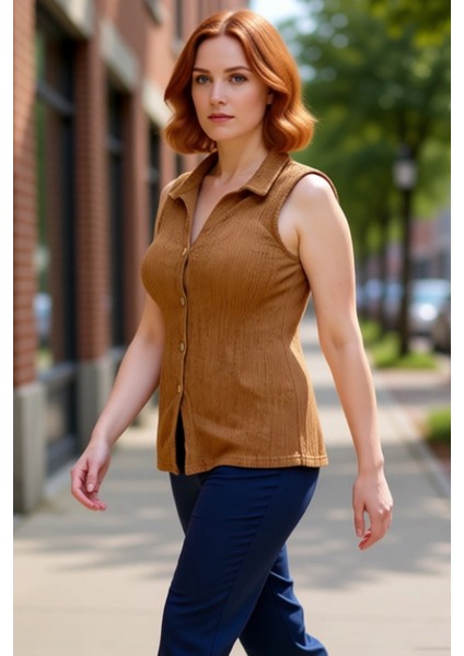 Kadın Düğmeli Dokulu Örme Yaka Detaylı Üst Kaliteli Şık Rahat Modern Zarif Günlük modelleri