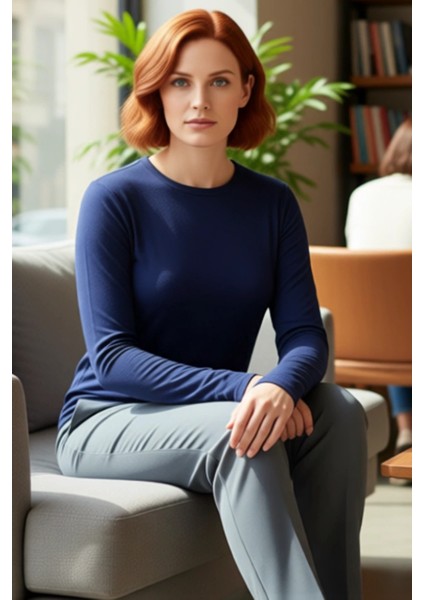 Viskon Bisiklet Yaka Esnek Örme Uzun Kollu Kadın Bluz Kaliteli Şık Rahat Modern Zarif Günlük fiyatları