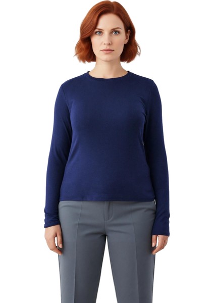 Viskon Bisiklet Yaka Esnek Örme Uzun Kollu Kadın Bluz Kaliteli Şık Rahat Modern Zarif Günlük modelleri