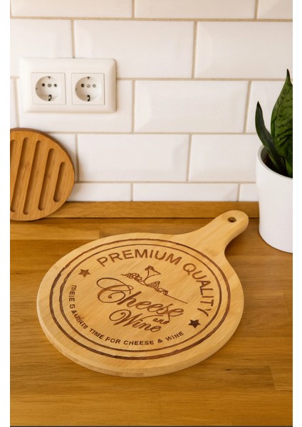 Bambu Peynir Sunum Tabağı Büyük Boy Saplı Kahvaltı Sunum Tahtası Bambu