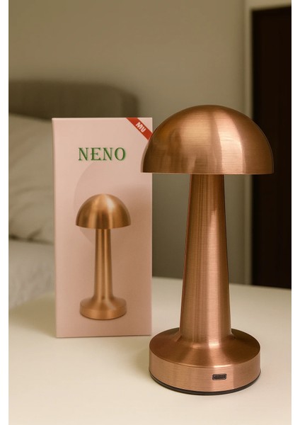 Rose Gold Metal Gövdeli Mantar LED Masa Lambası