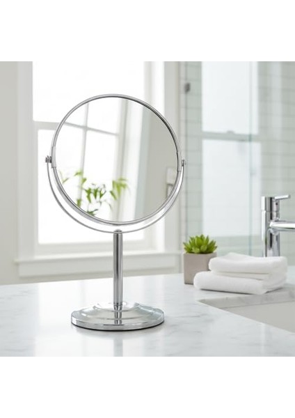 Deconox Paslanmaz Çelik Ayaklı Çift Taraflı Makyaj ve Tıraş Aynası (16 Cm) | 1 Tarafı Büyüteçli (5 Kat) | Büyük Boy, Siyah ve Gümüş Renk Seçenekleri (Gümüş)
