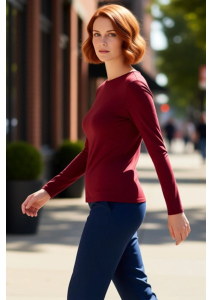 Kadın Pamuklu Esnek Kayık Yaka Uzun Kollu Üst Kaliteli Şık Rahat Modern Zarif Günlük fırsatları