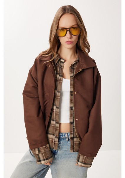 Oversize Suni Süet Bomber Ceket LAN0081 Kahverengi