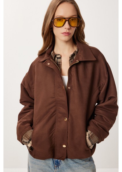 Oversize Suni Süet Bomber Ceket LAN0081 Kahverengi fırsatları