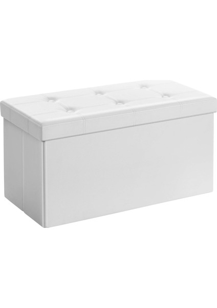 Tabure, 80 Litre, Saklama Kutusu, Ayak Taburesi, Katlanabilir, 300 kg Taşıma Kapasitesi, Deri Kılıf, Dolgulu, Beyaz SPF106