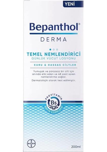 Bepanthol Derma Temel Nemlendirici Günlük Vücut Losyonu 200 ml L Kuru ve Hassas Ciltler