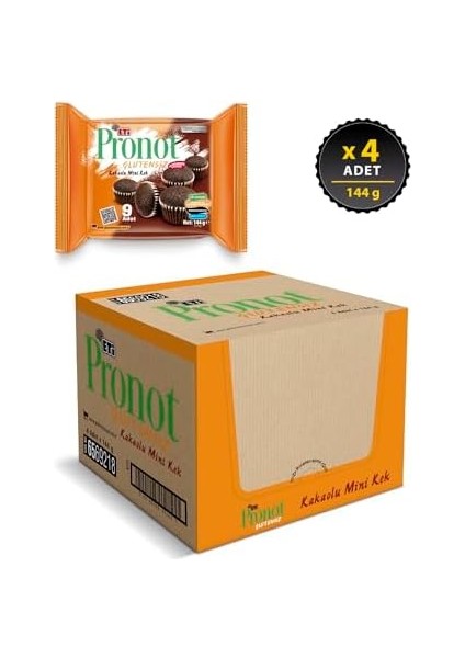 Eti Pronot Glutensiz Kakaolu Mini Kek 144 G x 4 Adet
