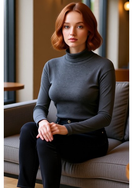 Kadın Şık Crop Balıkçı Yaka Slim Kalıp Örme Fitted Vücuda Oturan Parmak Detaylı Fitilli Esnek Bluz