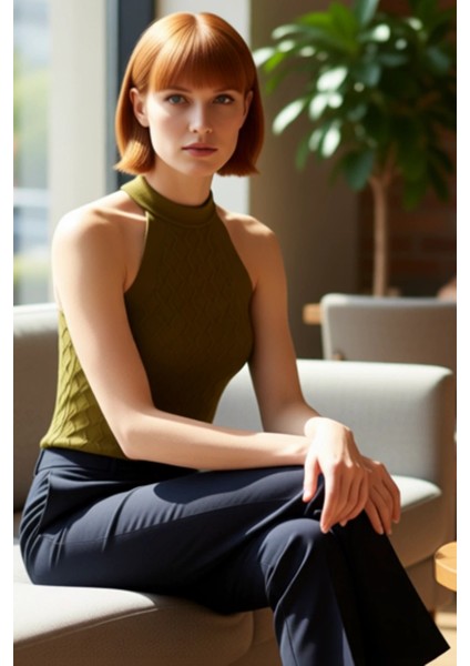 Kadın Halter Yaka Dokulu Ince Triko Üst Günlük Şıklık Için Ideal Seçim Kaliteli Şık Rahat Modern