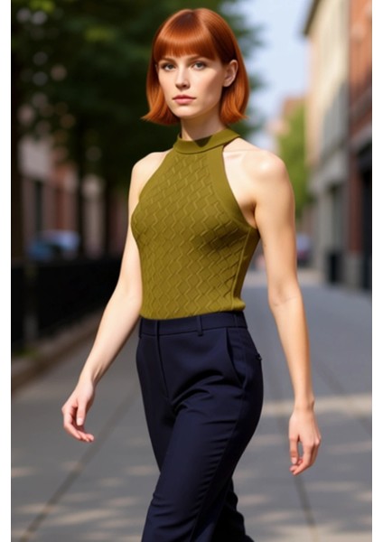 Kadın Halter Yaka Dokulu Ince Triko Üst Günlük Şıklık Için Ideal Seçim Kaliteli Şık Rahat Modern fırsatları