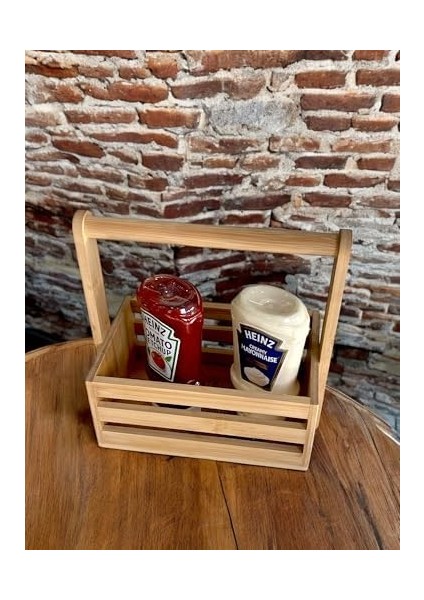 Bambu Masa Üstü Taşınabilir Sosluk ve Peçetelik, Bambu Tezgah Üstü Ketçap,-Mayonez ve Hardallık, Taşınabilir Bambu Sosluk (24 * 14.5 * 22CM) modelleri