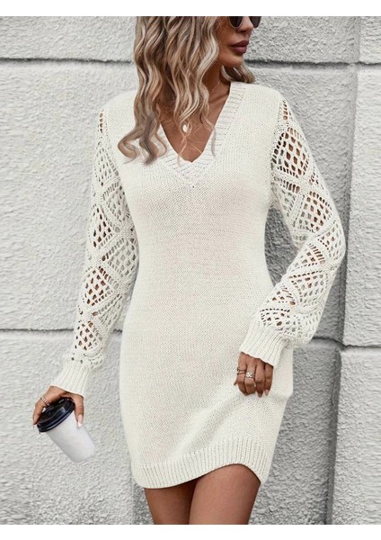 Mdb Kadın Uzun Kollu V Yakalı Mini Triko Elbise fiyatları