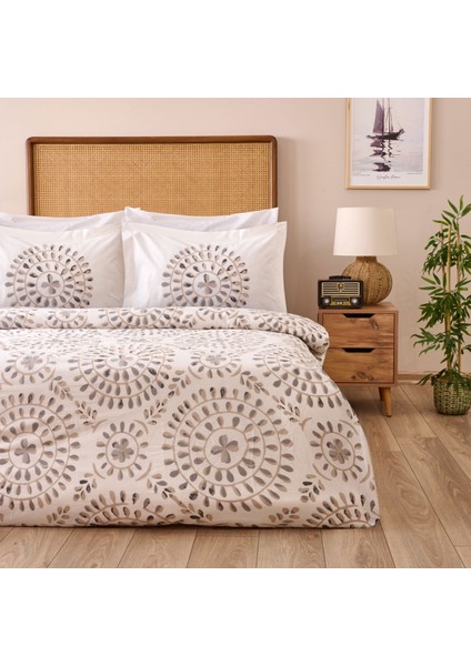 Soft Butas Tek Kişilik Nevresim Takımı - Ekru / Gri