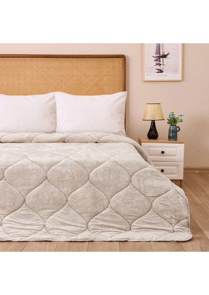 43182 Çift Kişilik Kadife Yorgan - Krem - 195X215 cm