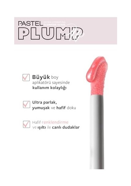 Pastel Plump Up Extra Hydrating Plumping Gloss - Dolgunlaştıran Dudak Parlatıcısı, 208 Shimmer Nude, 5,3 ml