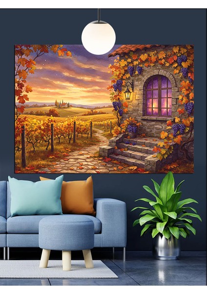 Sonbahar Işığı ve Köy Evi Dekoratif Kanvas - Mdf Ahşap Tablo fiyatları